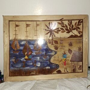 A Bamboo Artisan Picture Haiti Folk Art Painting Primitive Caribbean Culture